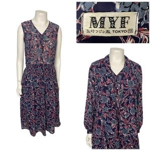 1980s Floral Sheer Sleeveless Pleated Dress with Matching Blouse Top Tokyo / XS